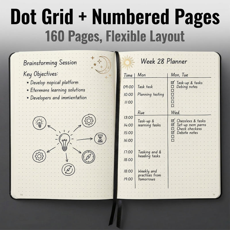 A5 Dot Grid Journal with Gold Foil Sun & Moon Astrology Cover-zoom-