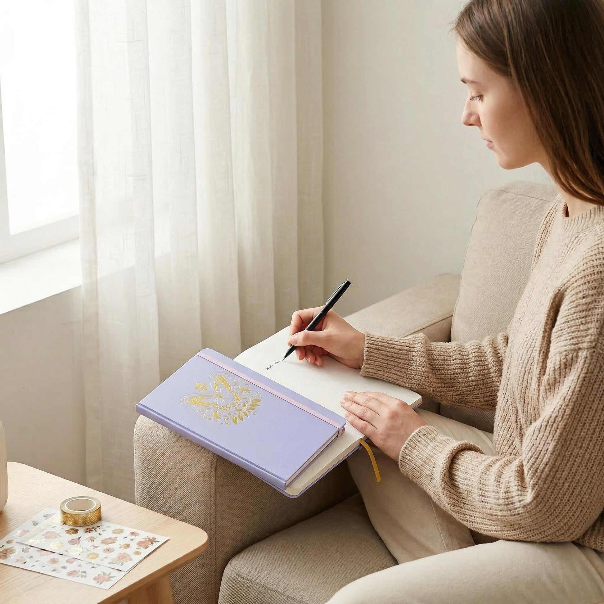 A5 Dot Grid Notebook Lavender Hardcover Journal with Gold Foil Butterfly Cover-6