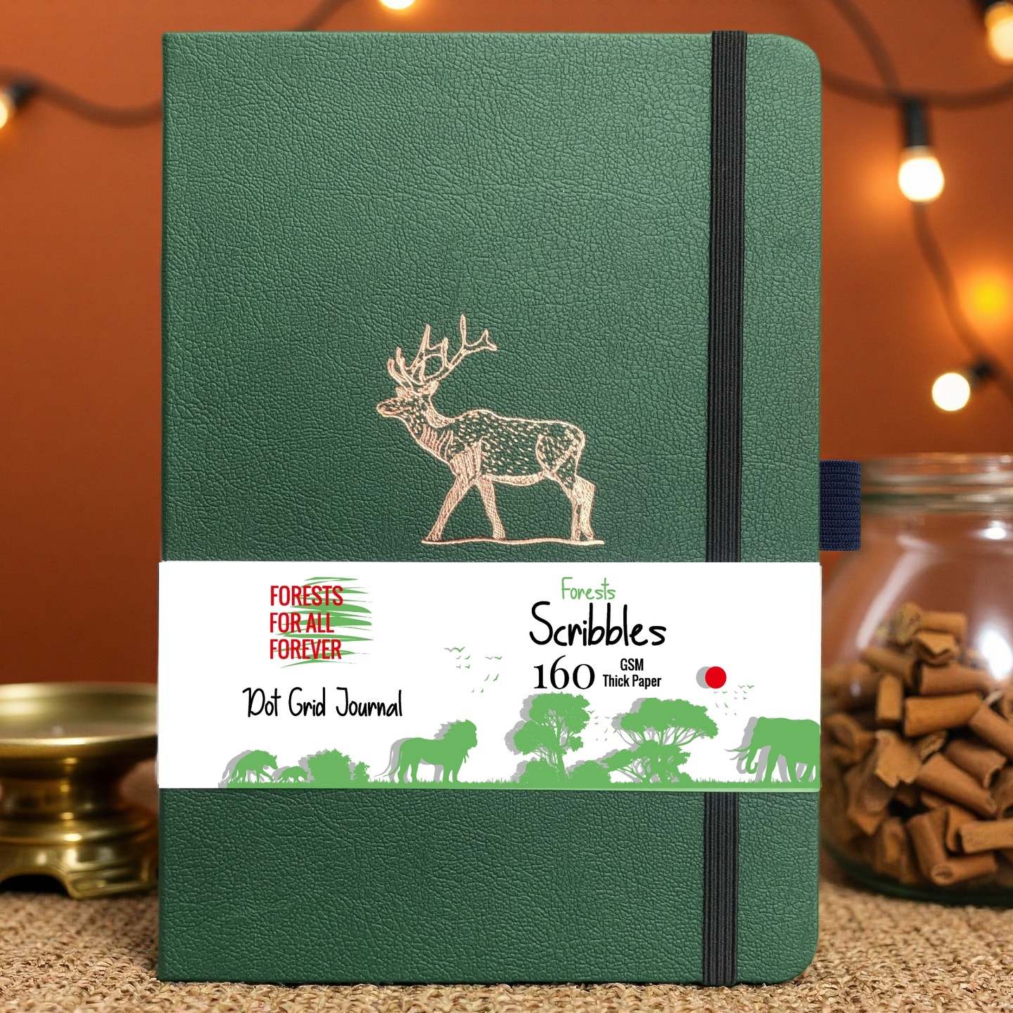A5 Forest Green Deer Dot Grid Journal with 160gsm Bamboo Paper-1