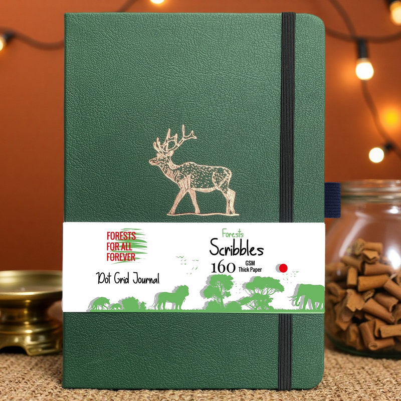 A5 Forest Green Deer Dot Grid Journal with 160gsm Bamboo Paper-zoom-