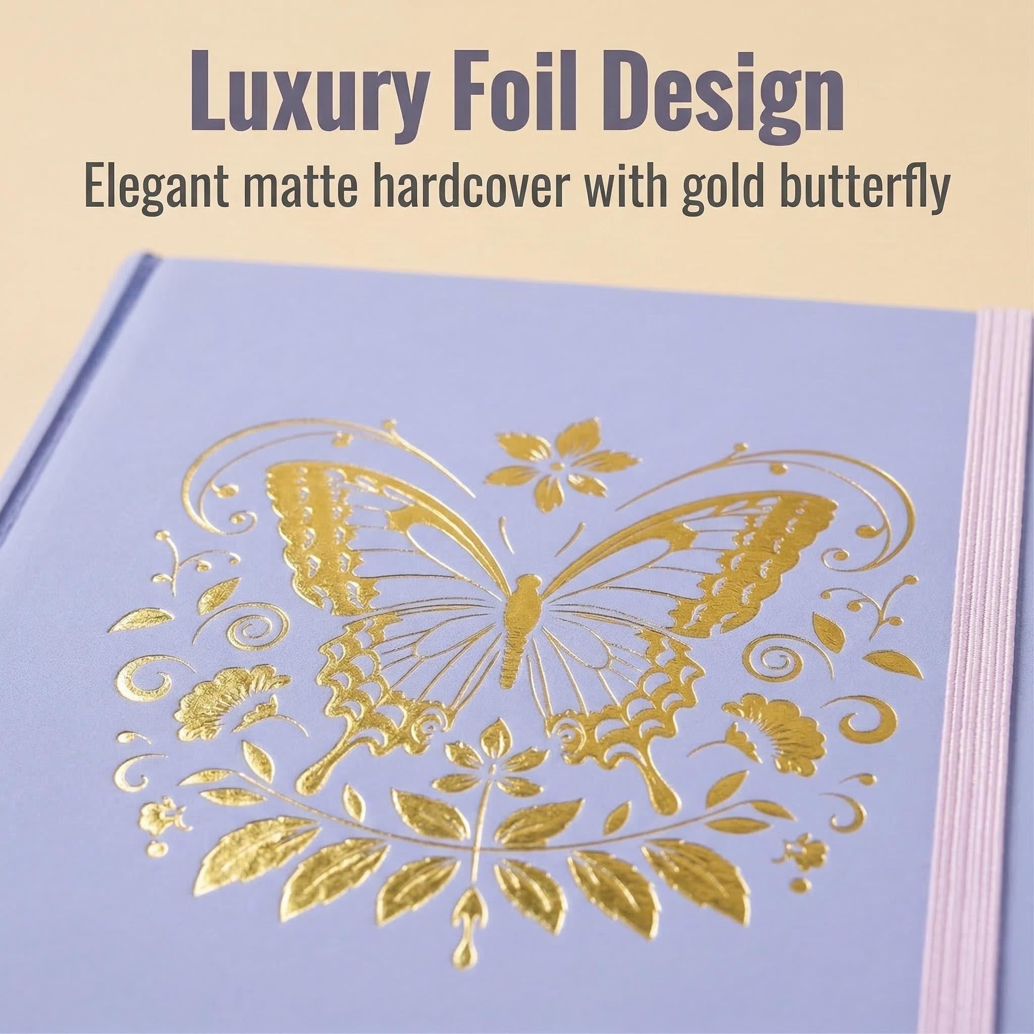 A5 Dot Grid Notebook Lavender Hardcover Journal with Gold Foil Butterfly Cover-zoom-5