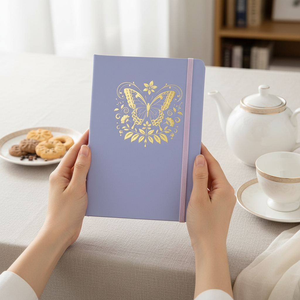 A5 Dot Grid Notebook Lavender Hardcover Journal with Gold Foil Butterfly Cover-zoom-2