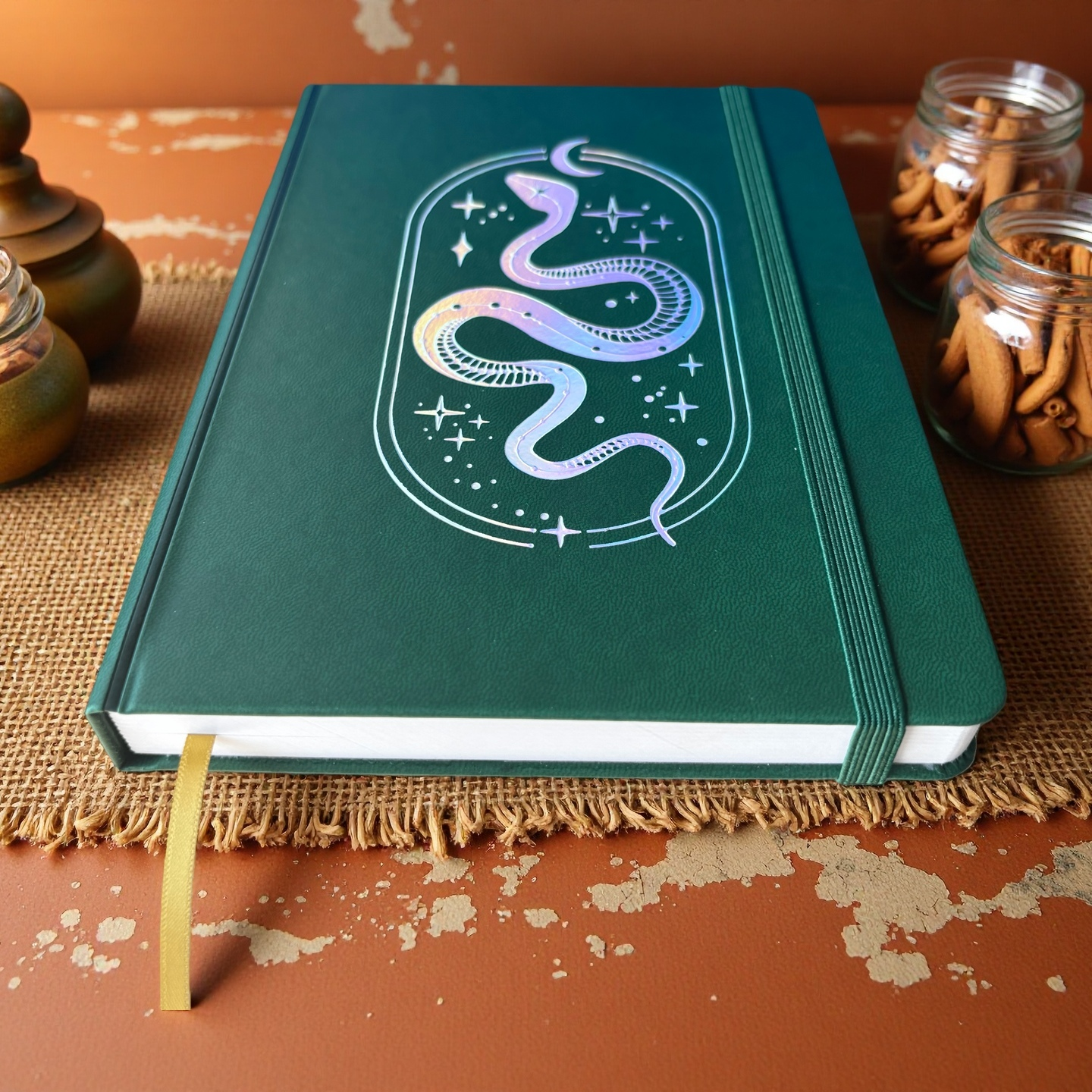 A5 Dot Grid Notebook Dark Green PU Journal with Iridescent Snake Cover-zoom-7