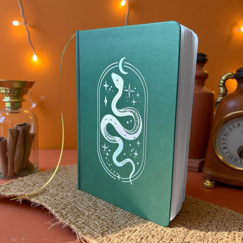 A5 Dot Grid Notebook Dark Green PU Journal with Iridescent Snake Cover-zoom-