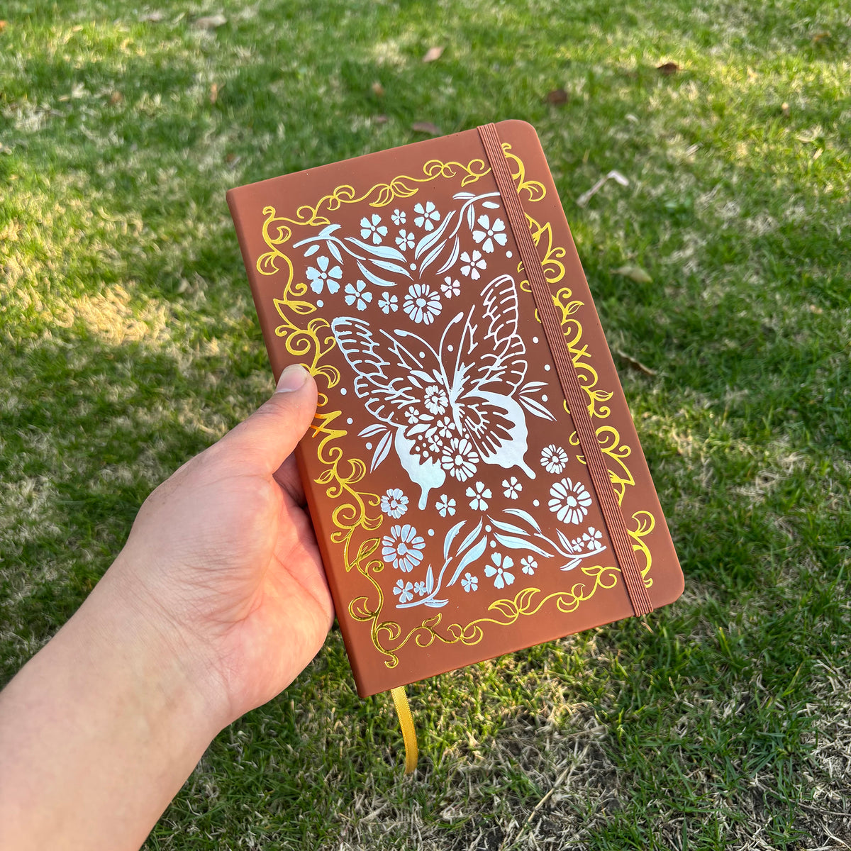 160GSM Bamboo Paper Bullet Dotted Journal- Butterfly And Frame-Brown