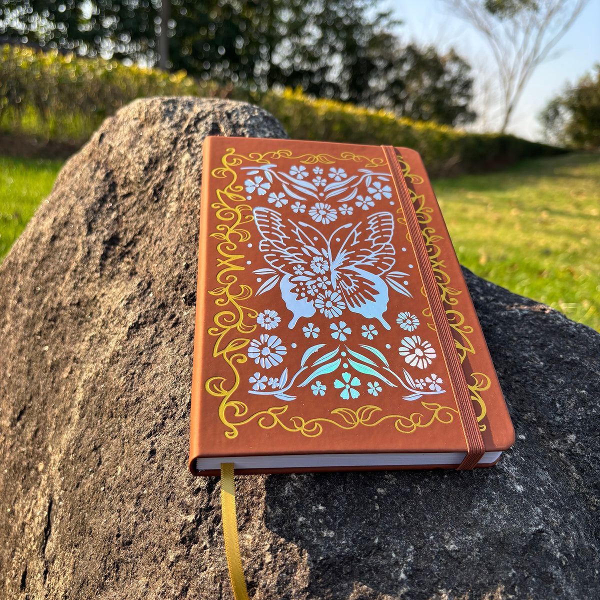 160GSM Bamboo Paper Bullet Dotted Journal- Butterfly And Frame-Brown