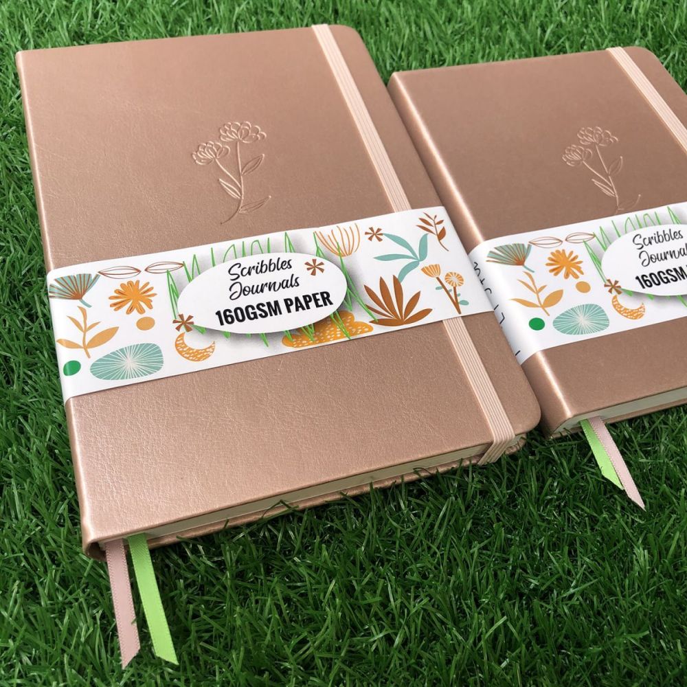 Rose Gold Plants- Numbered 160 Pages, 5x5mm DOT GRID Dotted Journal Notebook