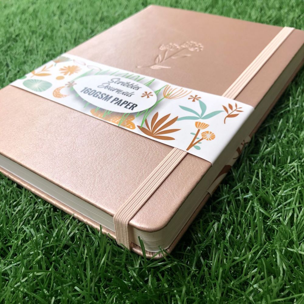 Rose Gold Plants- Numbered 160 Pages, 5x5mm DOT GRID Dotted Journal Notebook