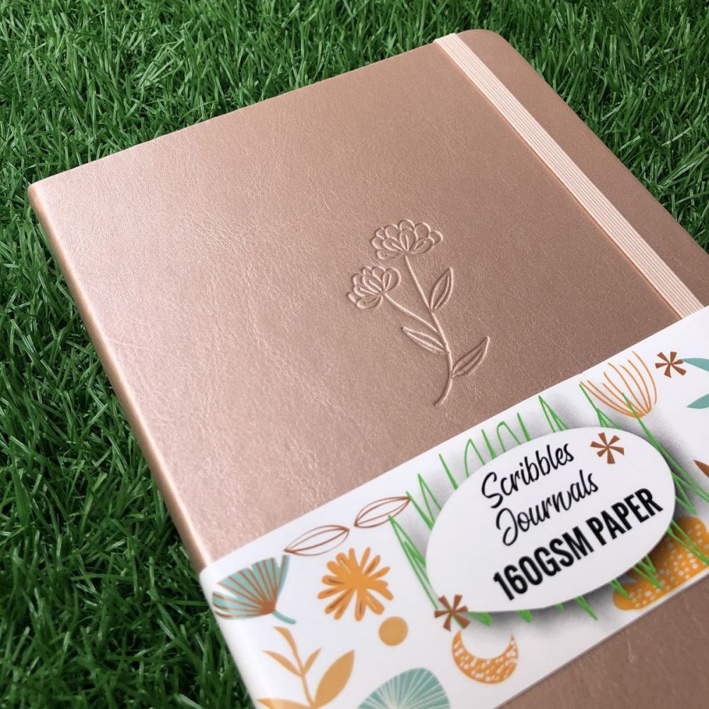 Rose Gold Plants- Numbered 160 Pages, 5x5mm DOT GRID Dotted Journal Notebook
