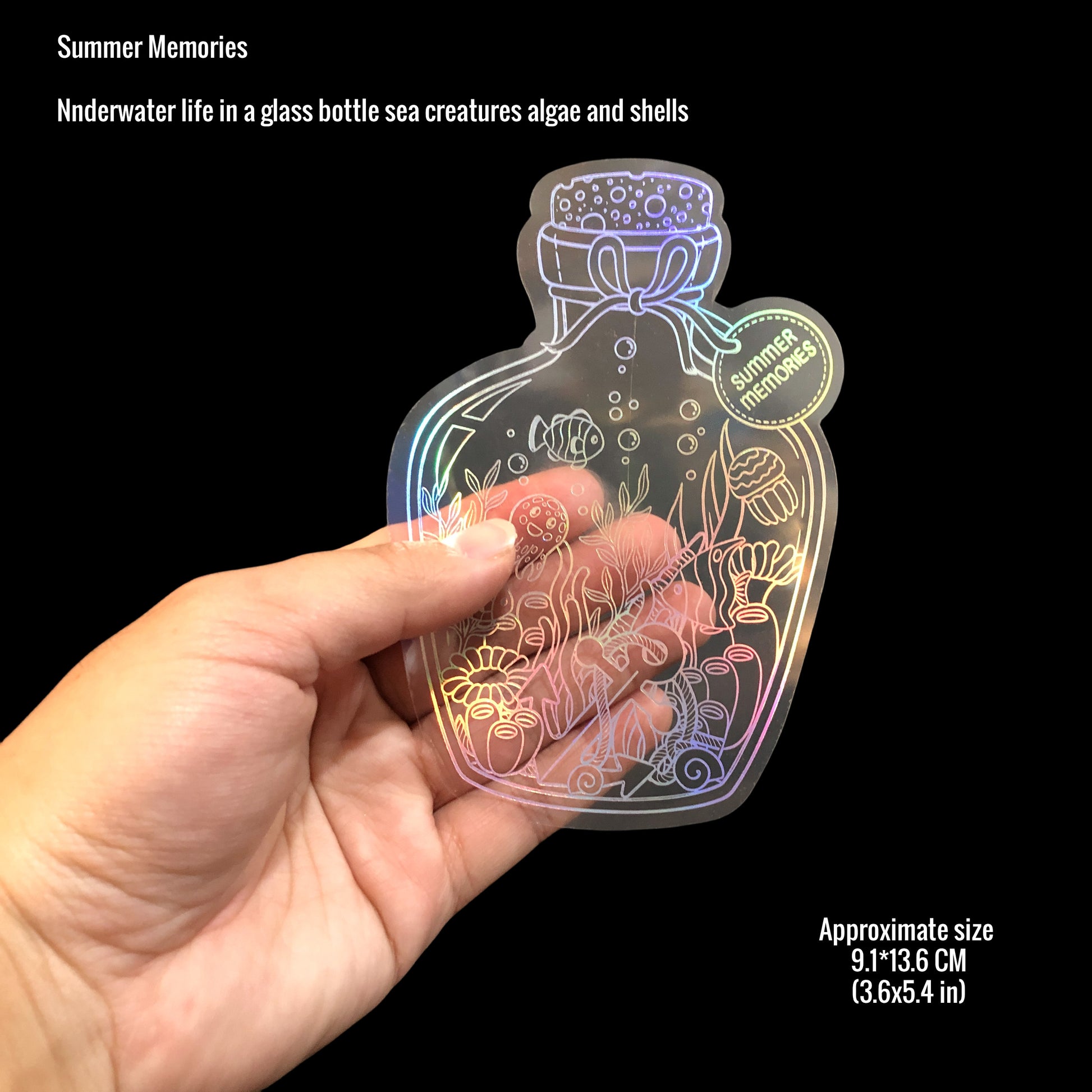 10pcs/pack Larger Stickers Holographic Glitter PET Transparent Shiny Waterproof Adhesive DIY Materials, Max Size 8.5 x 17.9 CM-2