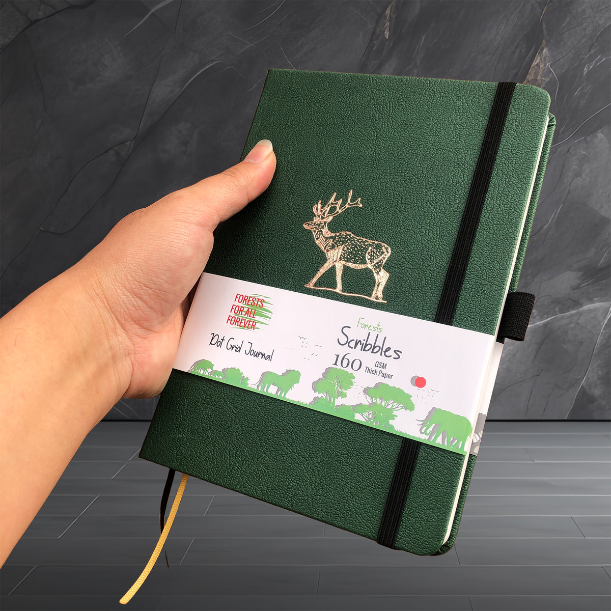 Deer Forest Green- Numbered 160 Pages, 5x5mm DOT GRID Dotted Journal Notebook