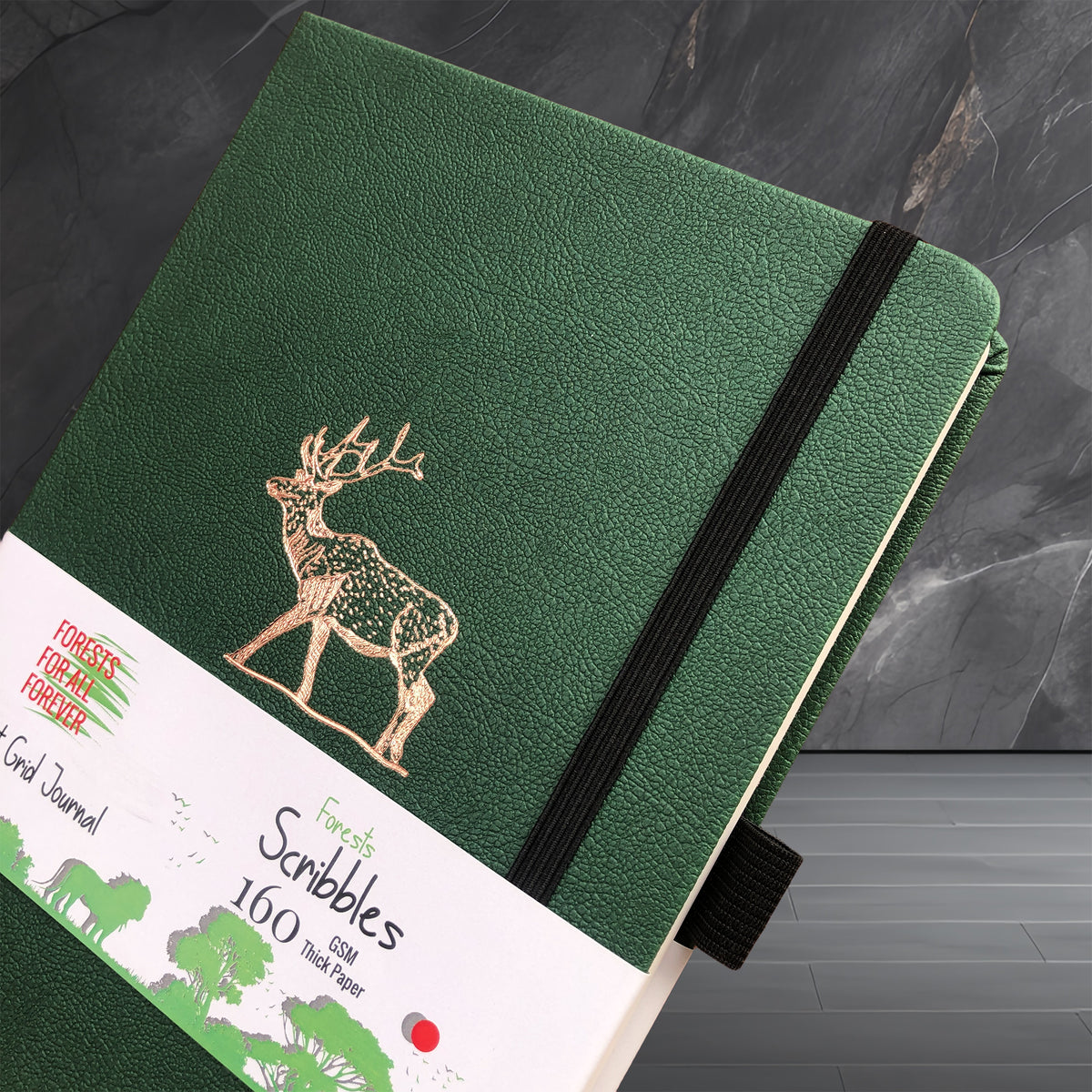 Deer Forest Green- Numbered 160 Pages, 5x5mm DOT GRID Dotted Journal Notebook