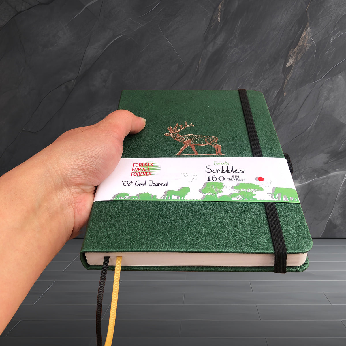 Deer Forest Green- Numbered 160 Pages, 5x5mm DOT GRID Dotted Journal Notebook