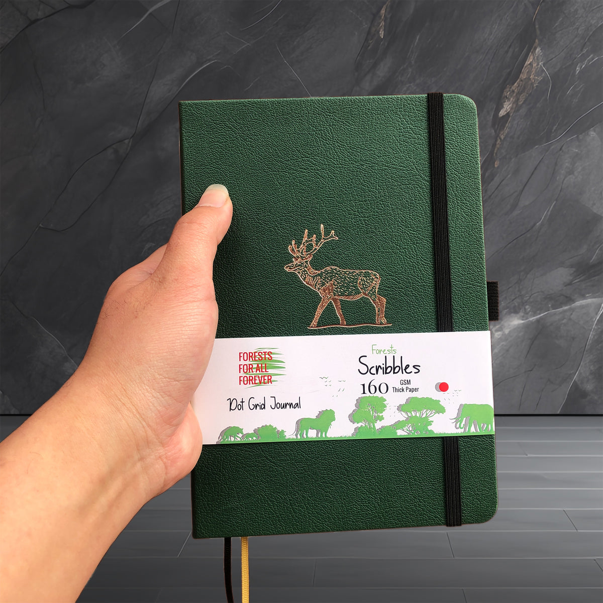 Deer Forest Green- Numbered 160 Pages, 5x5mm DOT GRID Dotted Journal Notebook