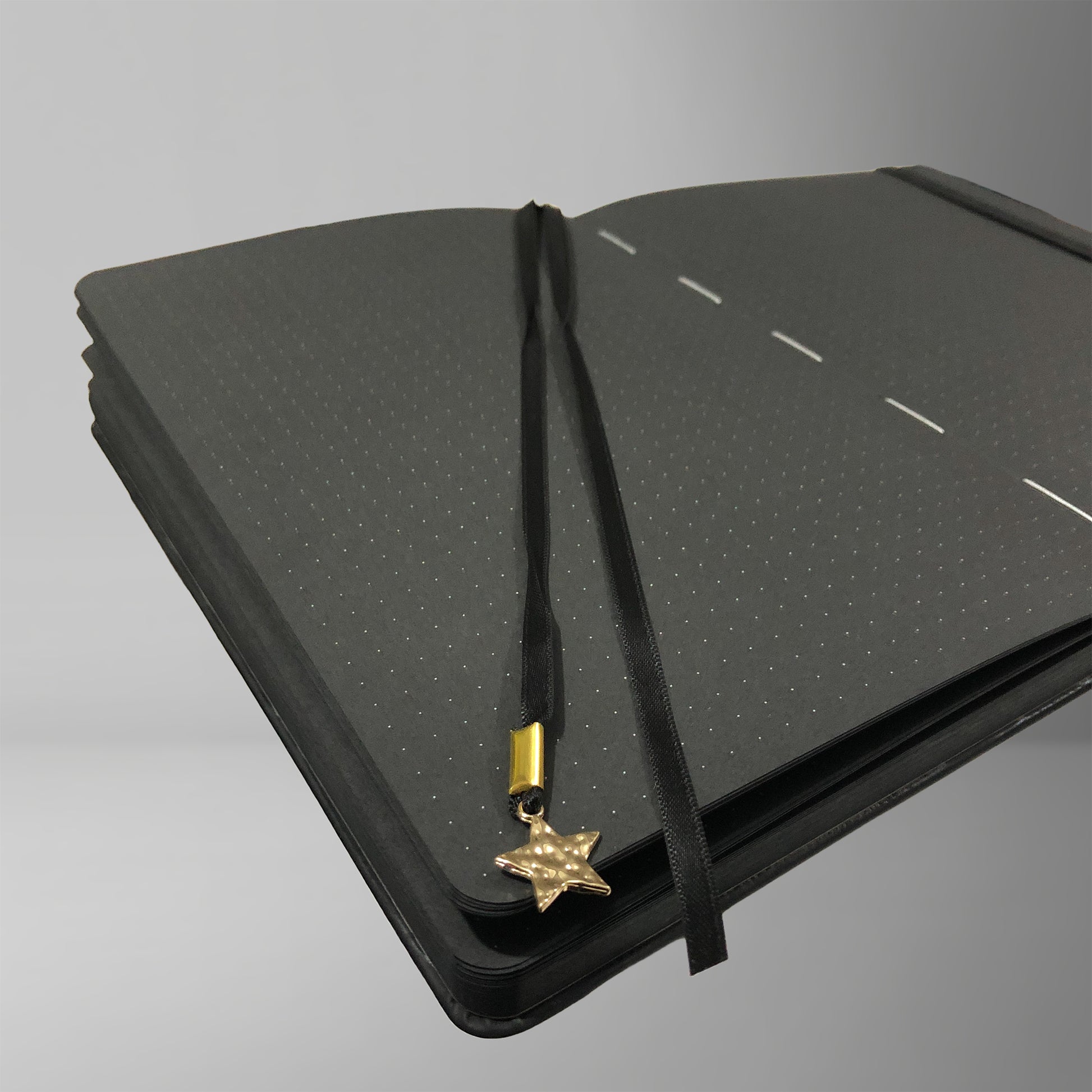 Journal à pois en papier noir de 150g, carnet de notes à grille de points de 160 Pages 5x5mm, couverture rigide en cuir PU végétalien de taille A5 avec interdiction élastique-6