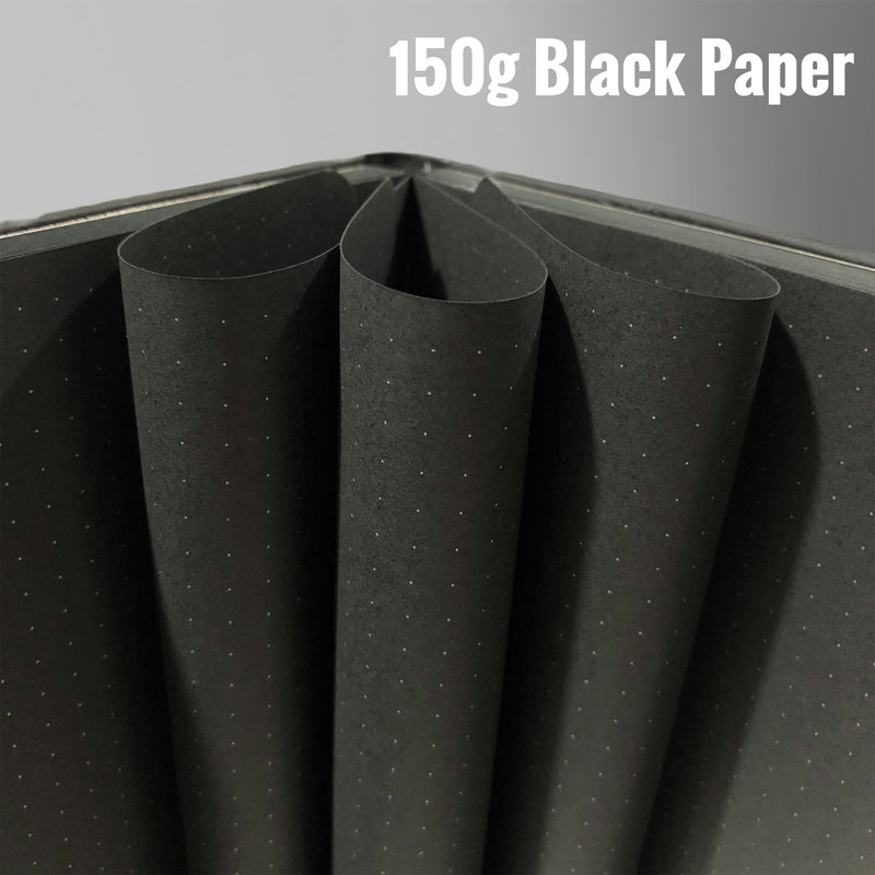 Journal à pois en papier noir de 150g, carnet de notes à grille de points de 160 Pages 5x5mm, couverture rigide en cuir PU végétalien de taille A5 avec interdiction élastique-zoom-