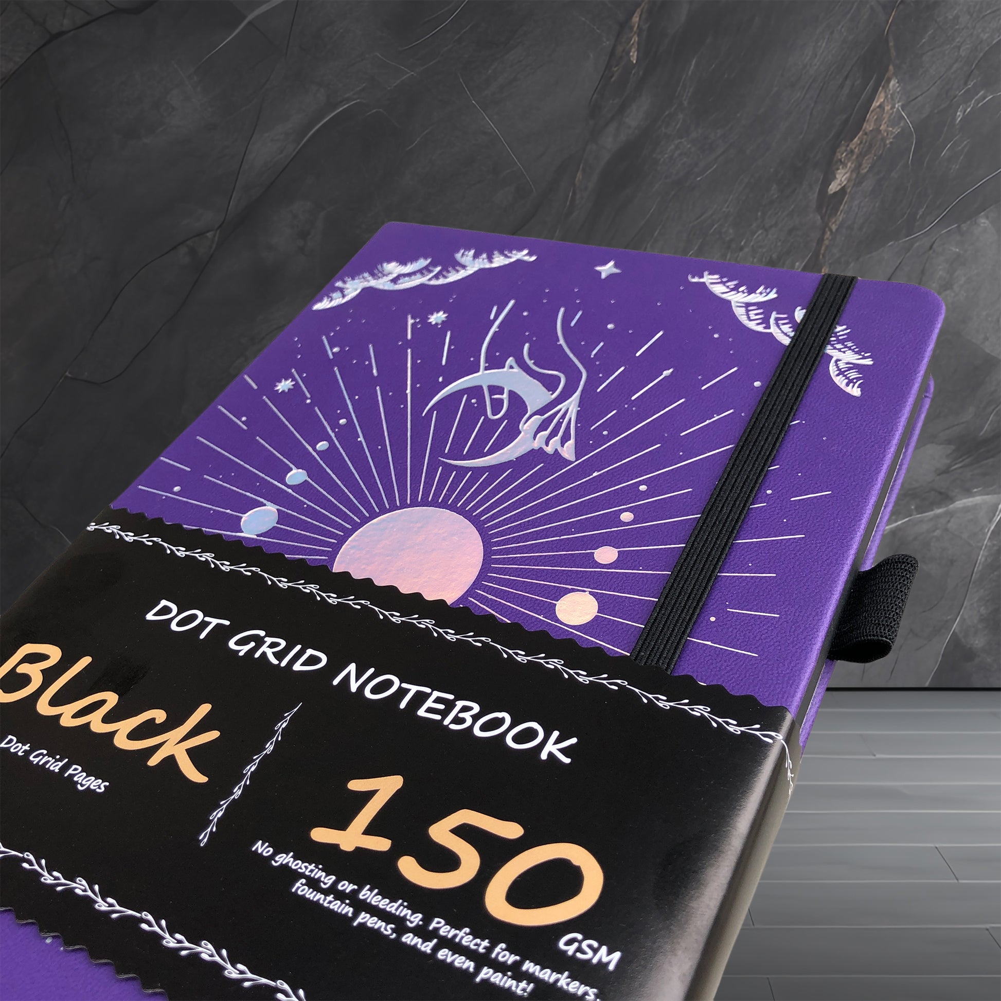 150g Black Paper Bullet Dotted Journal-Moons-Purple Color PU Leather A5 Size Hardcover-2