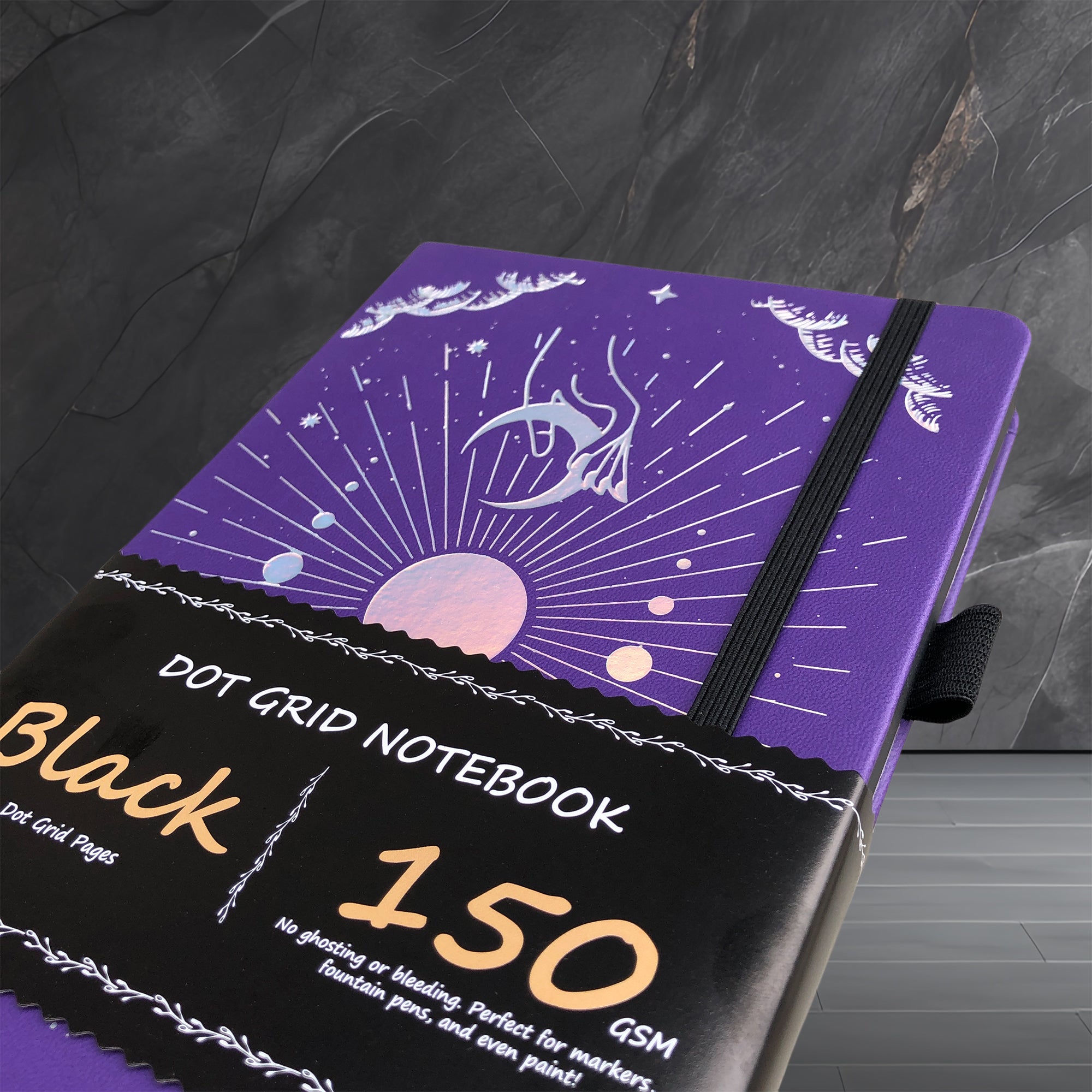 150g Black Paper Bullet Dotted Journal-Moons-Purple Color PU Leather A5 Size Hardcover