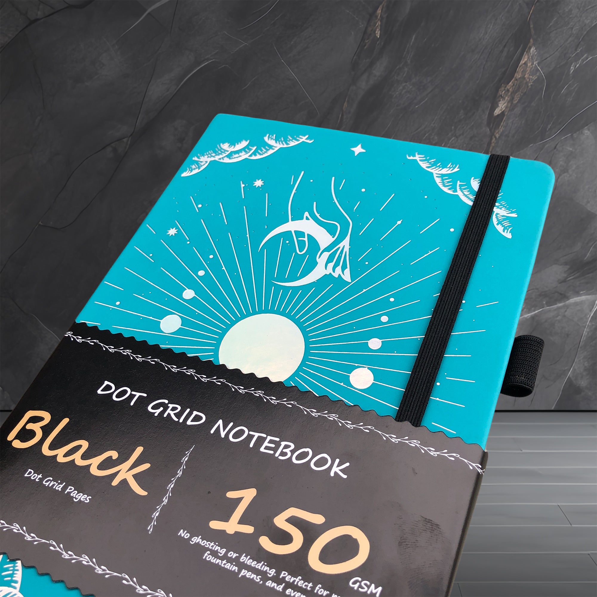 150g Black Paper Bullet Dotted Journal-Moons-Blue Color PU Leather A5 Size Hardcover