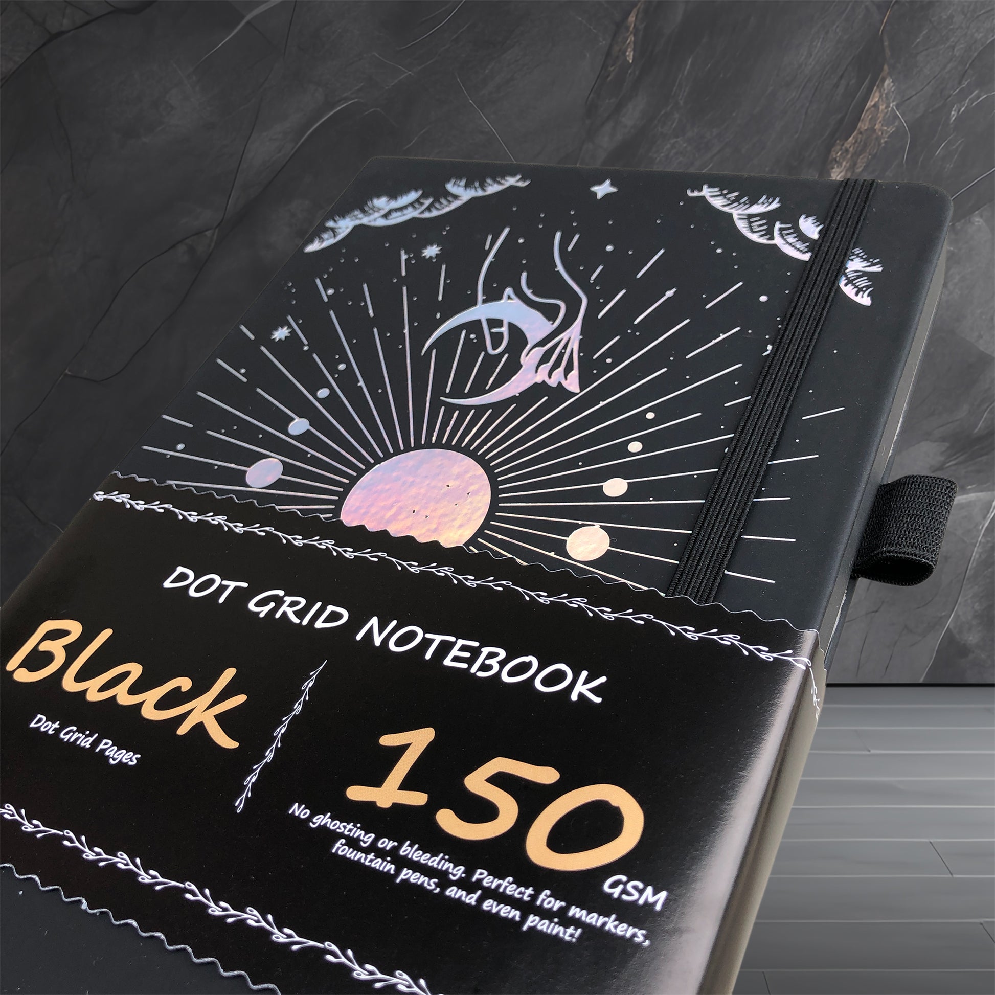 150g Black Paper Bullet Dotted Journal-Moons-Black Color PU Leather A5 Size Hardcover-2
