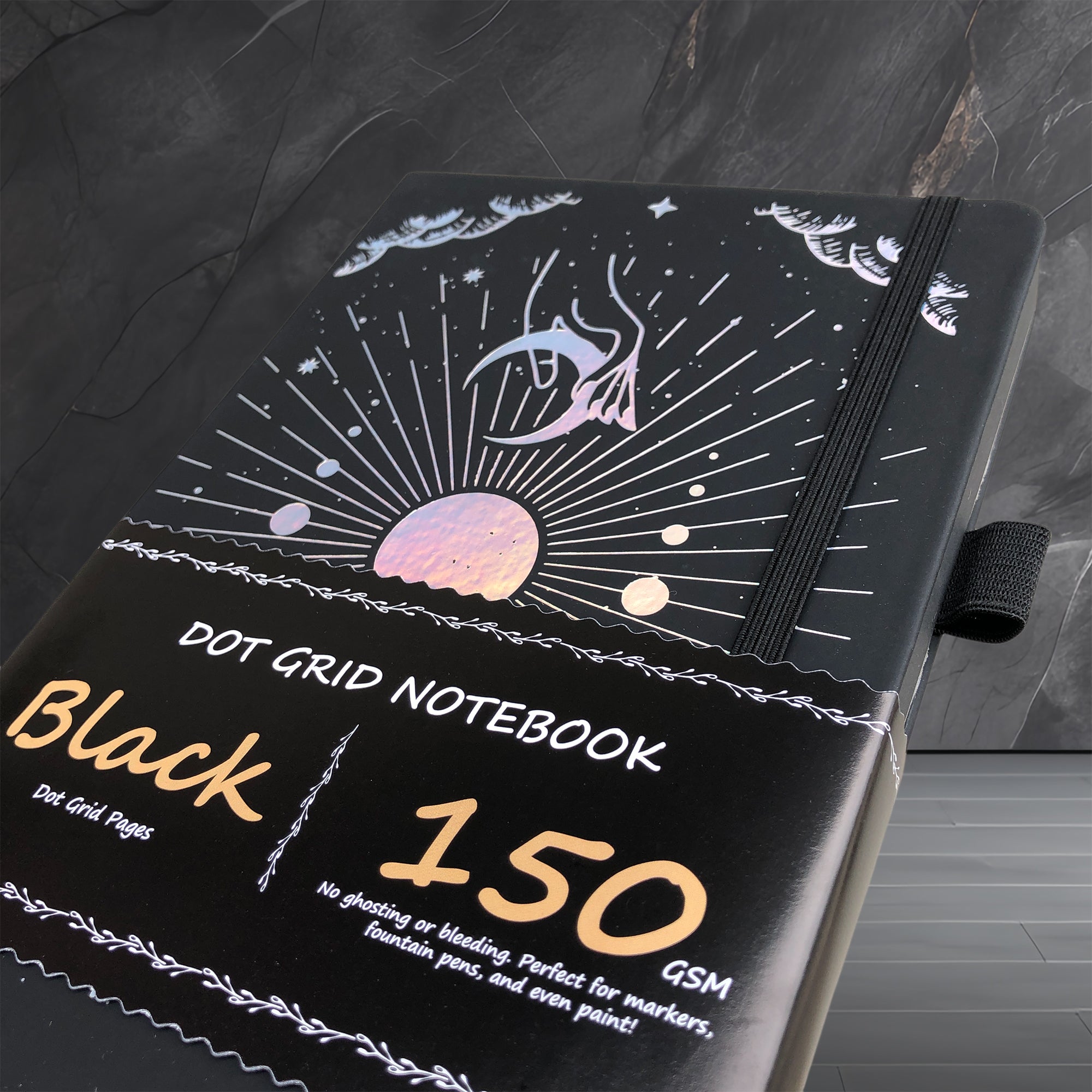 150g Black Paper Bullet Dotted Journal-Moons-Black Color PU Leather A5 Size Hardcover