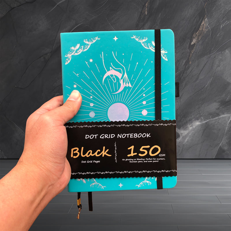 150g Black Paper Bullet Dotted Journal-Moons-Blue Color PU Leather A5 Size Hardcover-zoom-