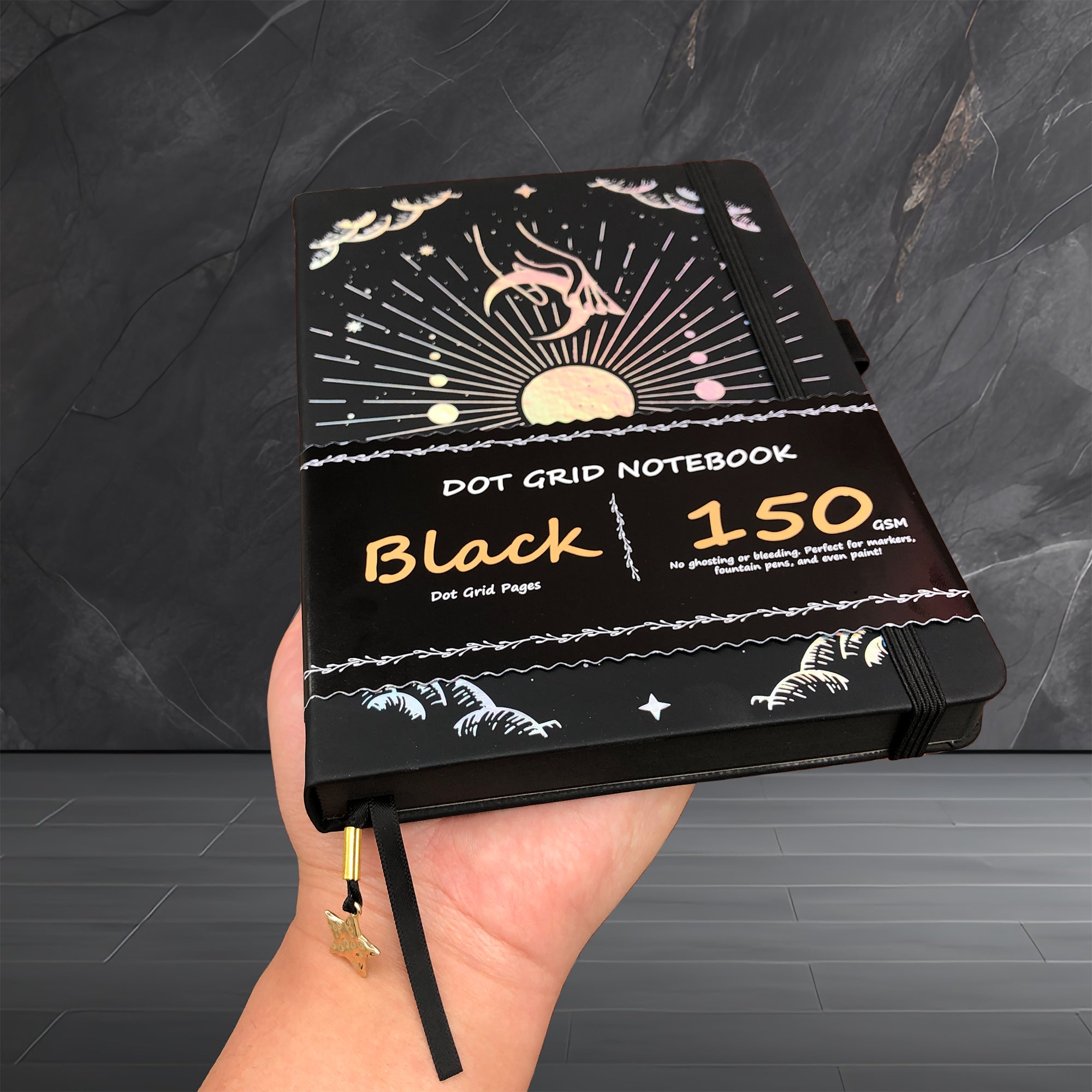 150g Black Paper Bullet Dotted Journal-Moons-Black Color PU Leather A5 Size Hardcover-zoom-10