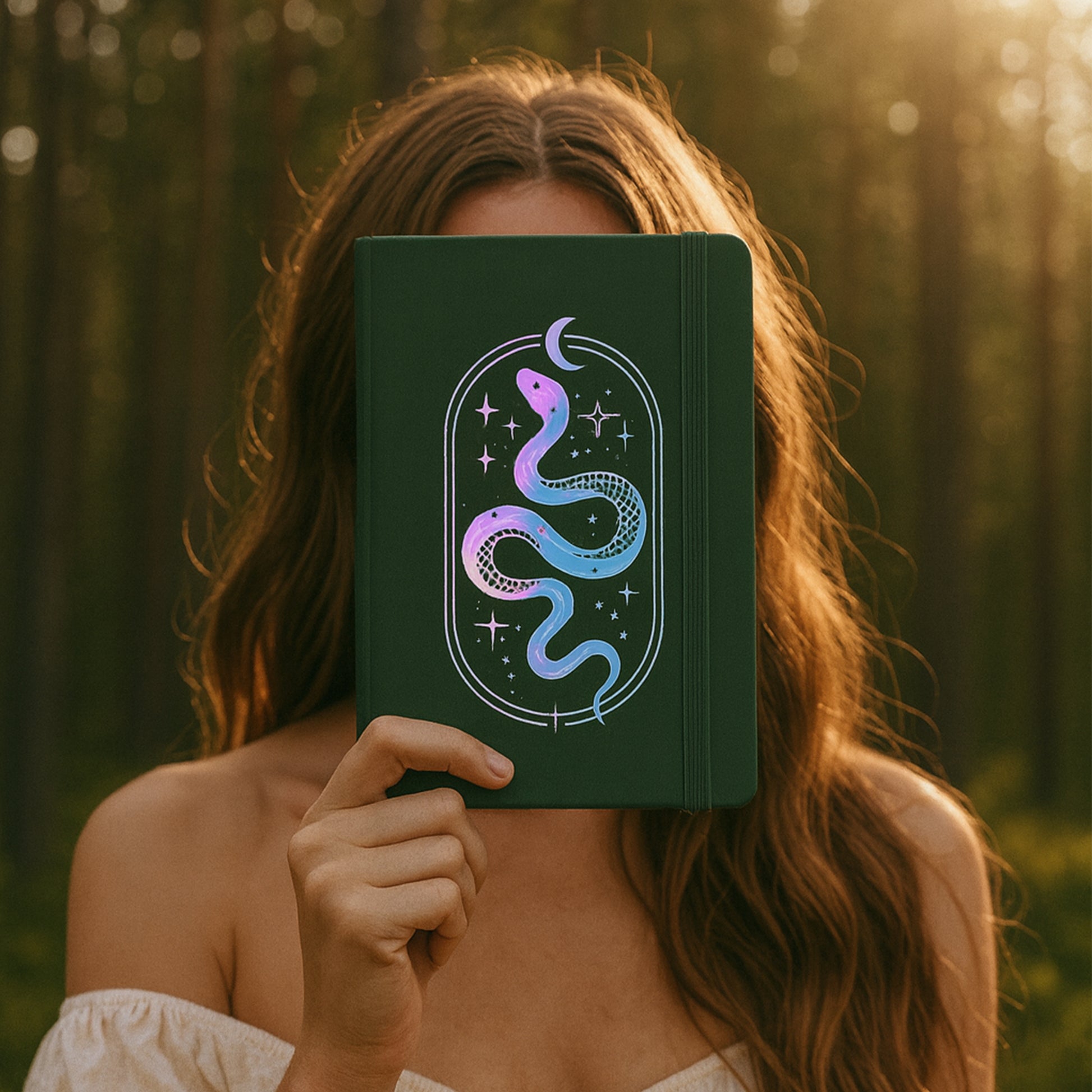 A5 Dot Grid Notebook Dark Green PU Journal with Iridescent Snake Cover-2