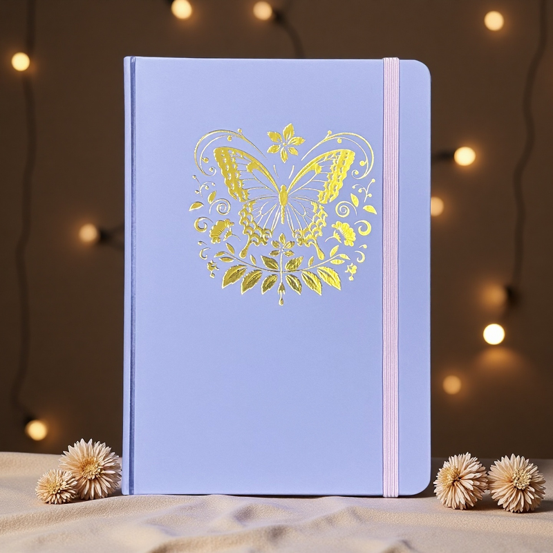 A5 Dot Grid Notebook Lavender Hardcover Journal with Gold Foil Butterfly Cover-zoom-