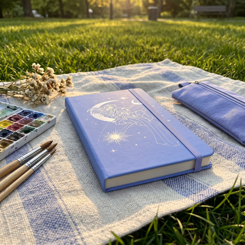 BUKE Lavender Celestial Woman B6 Dot Grid Notebook PU Leather Cover-zoom-