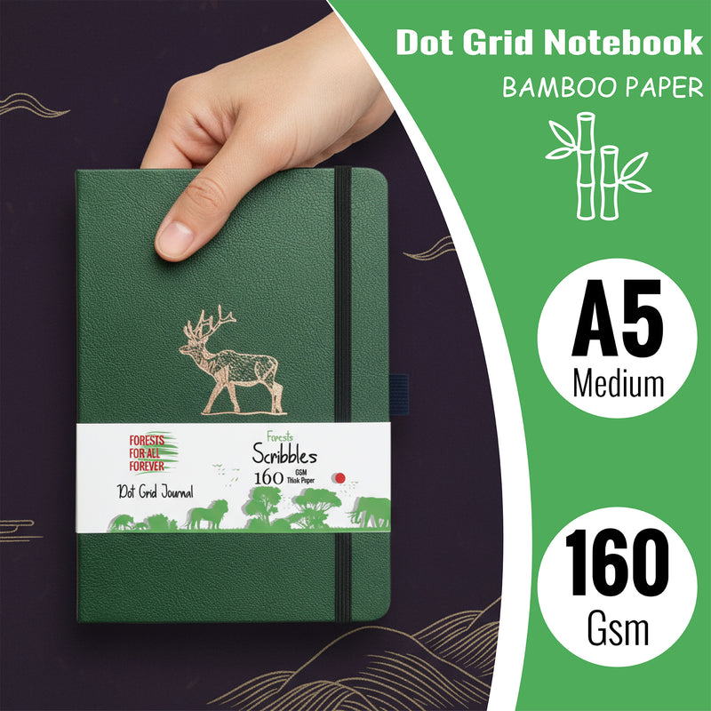 A5 Forest Green Deer Dot Grid Journal with 160gsm Bamboo Paper-zoom-