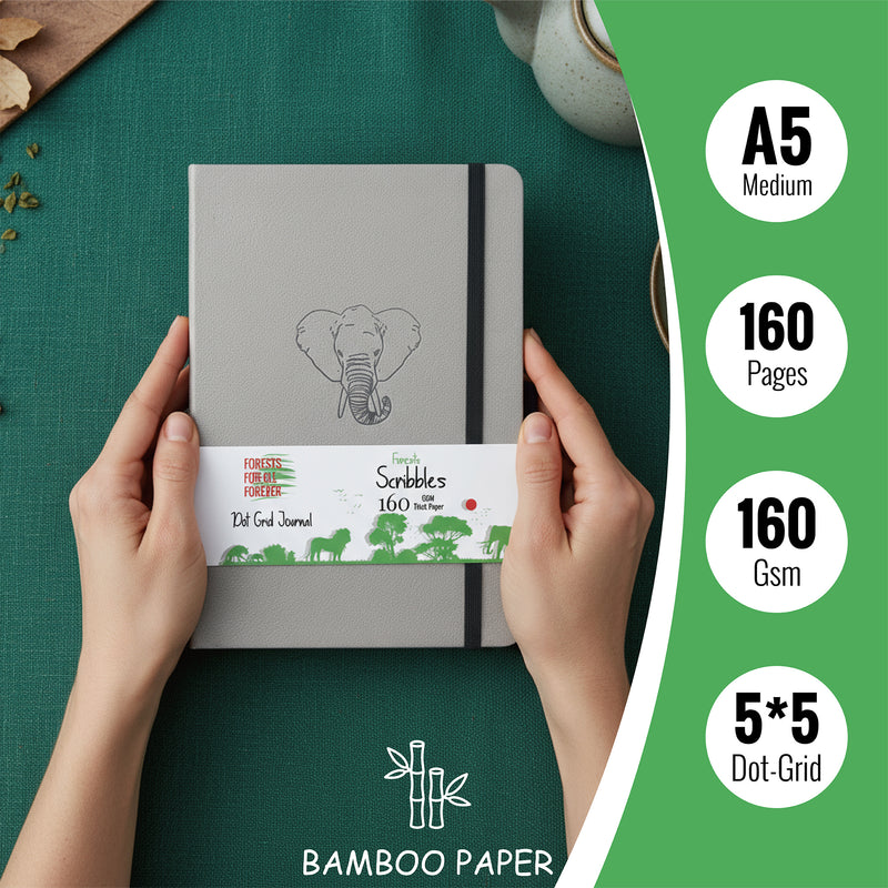 A5 Elephant Dot Grid Journal with 160gsm Bamboo Paper-zoom-