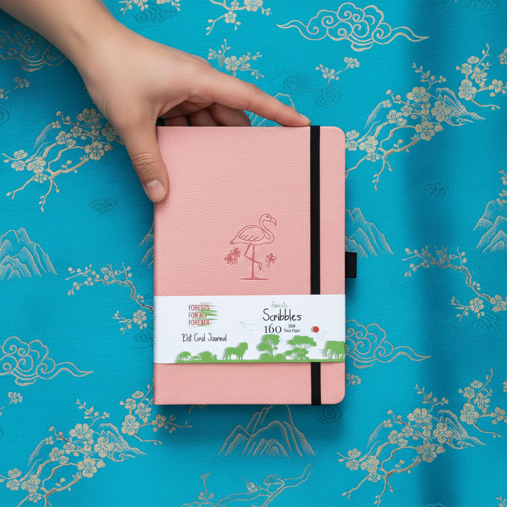 A5 Dot Grid Notebook Pink PU Journal with Flamingo Cover