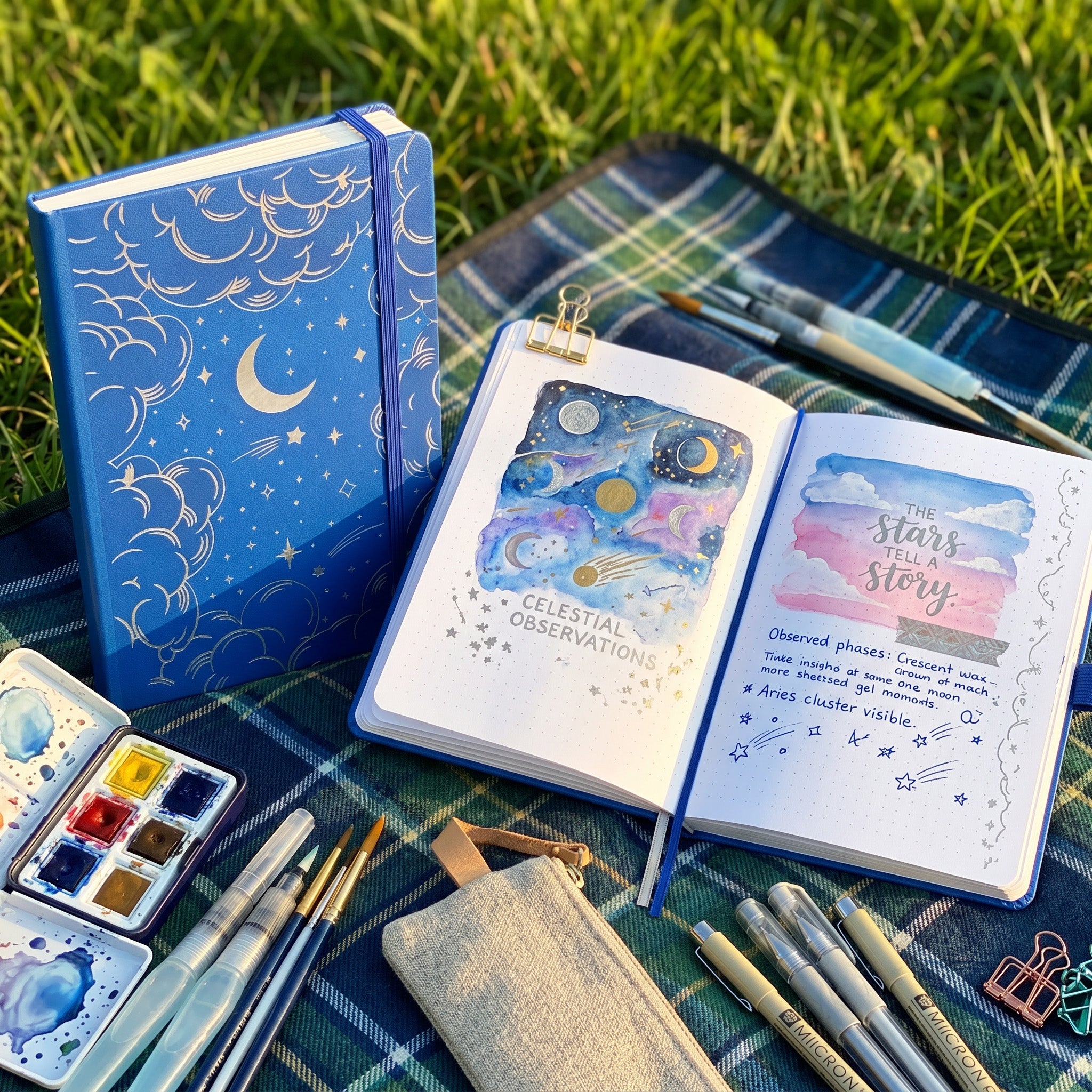 Open BUKE Celestial Blue A5 dot grid notebook with ivory pages