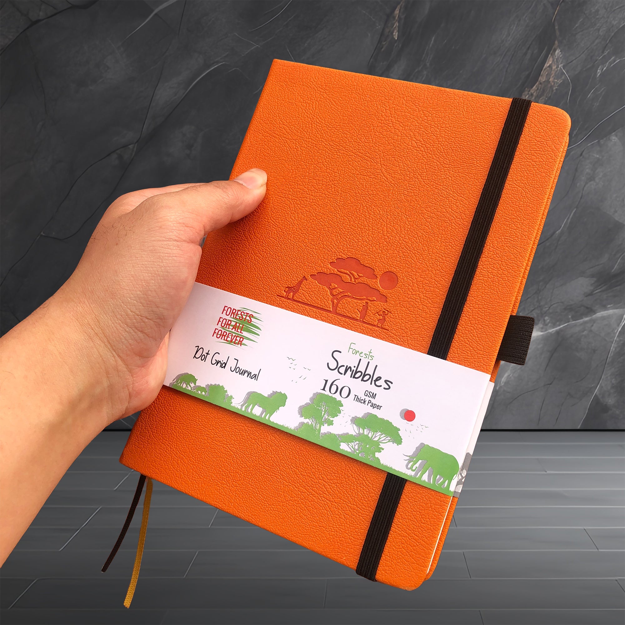 A5 Orange Safari Dot Grid Journal with 160gsm Paper