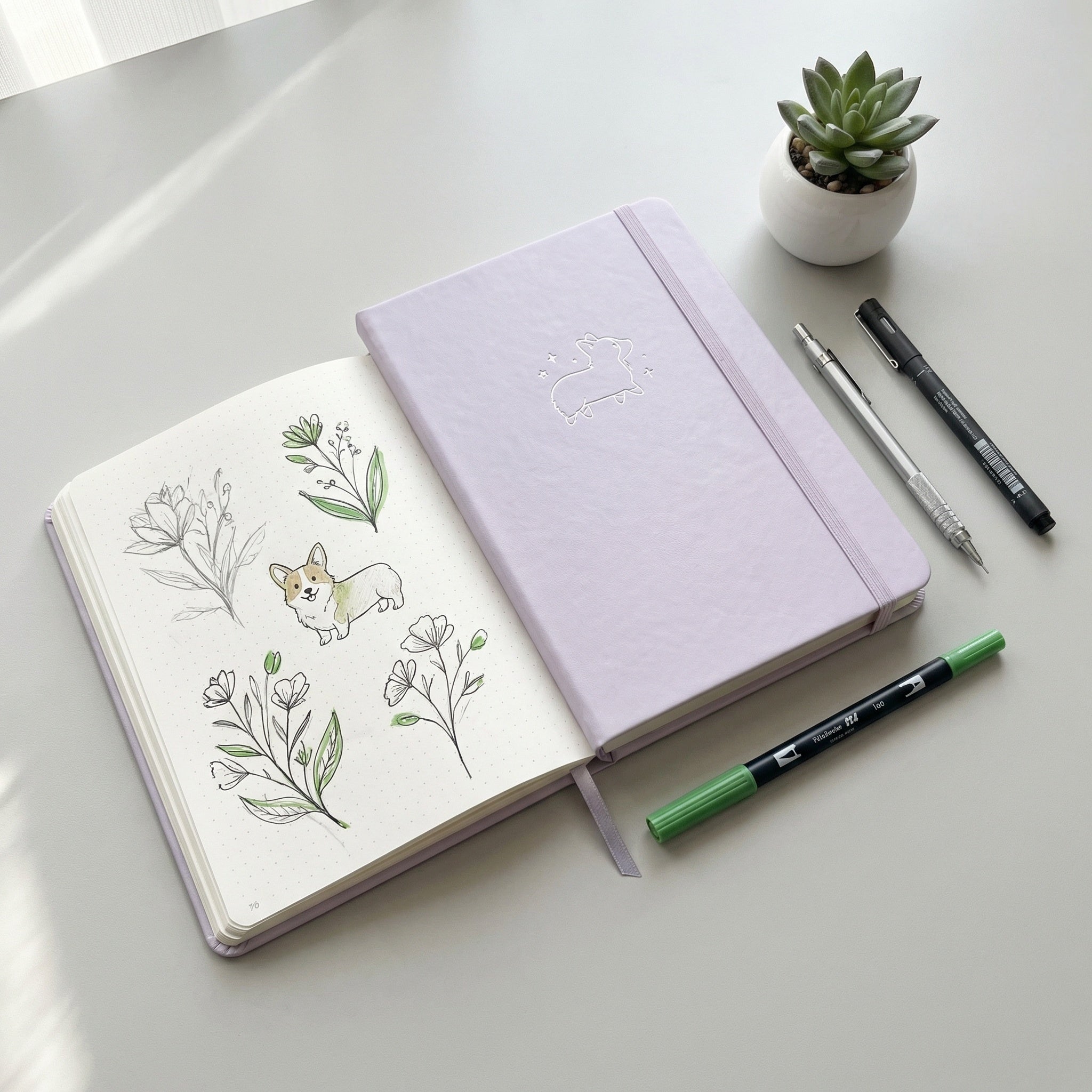 A5 Lavender Corgi Dot Grid Journal with 160gsm Numbered Pages-zoom-6