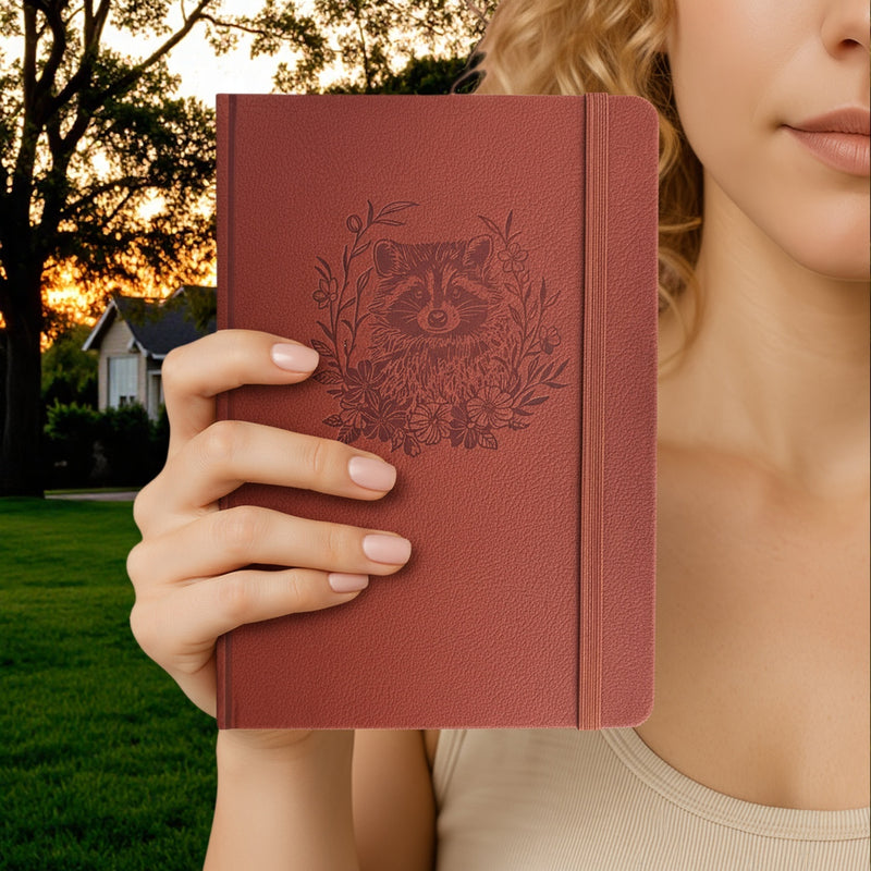 Embossed Raccoon Floral A5 Dot Grid Notebook 160gsm Hardcover Journal Gift-zoom-