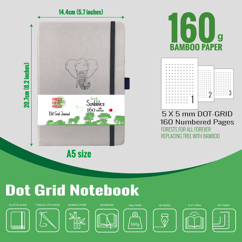 A5 Elephant Dot Grid Journal with 160gsm Bamboo Paper-zoom-