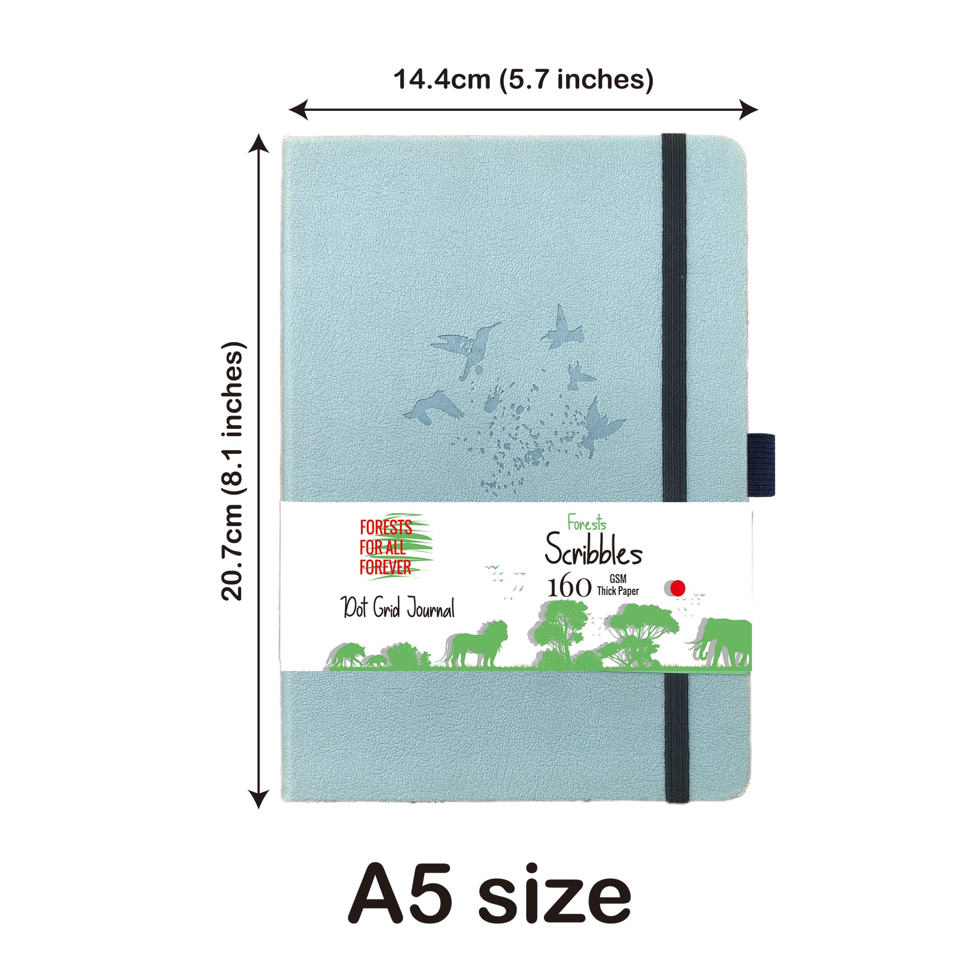A5 Mist Blue Bird Dot Grid Journal with 160gsm Bamboo Paper-4
