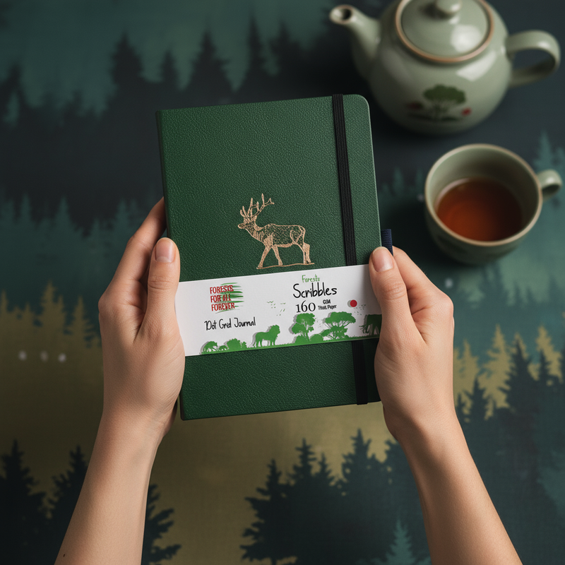 A5 Forest Green Deer Dot Grid Journal with 160gsm Bamboo Paper-zoom-