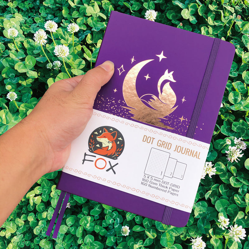 A5 Purple Fox Moon Dot Grid Journal with 160gsm Paper-zoom-