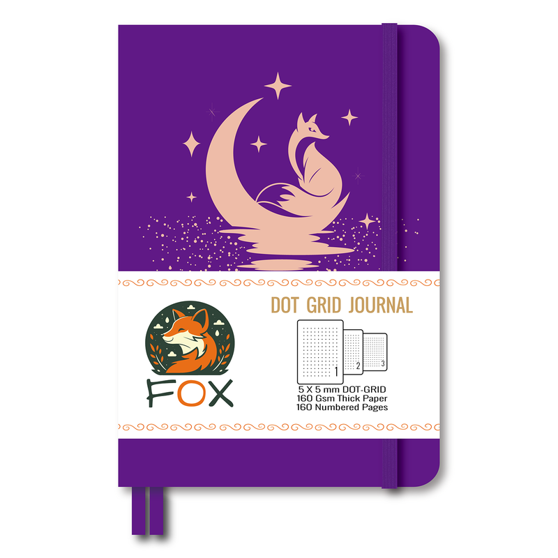 A5 Purple Fox Moon Dot Grid Journal with 160gsm Paper-zoom-