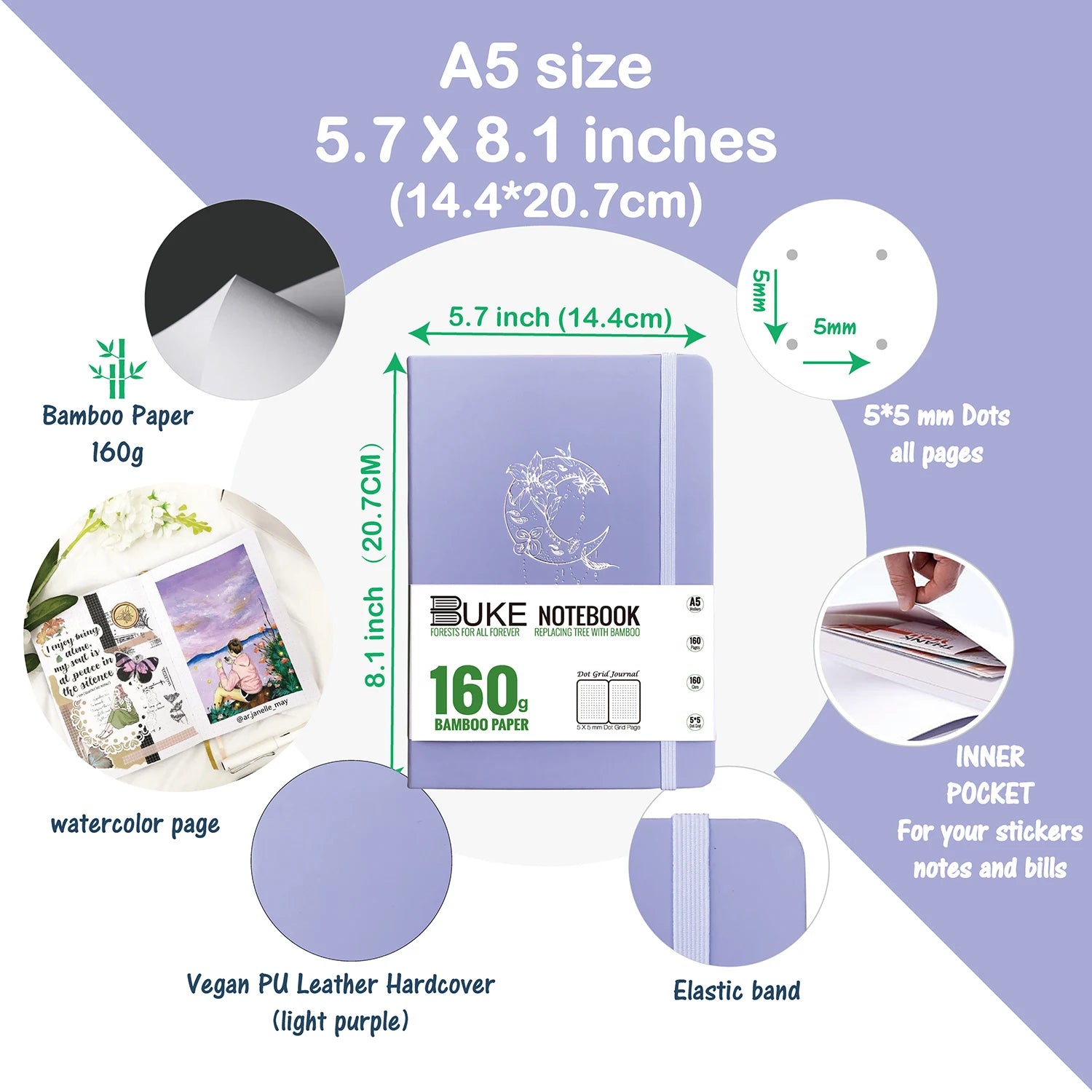 160gsm bamboo paper watercolor journal dotted notebook supper white pages drawing sketchbook-3