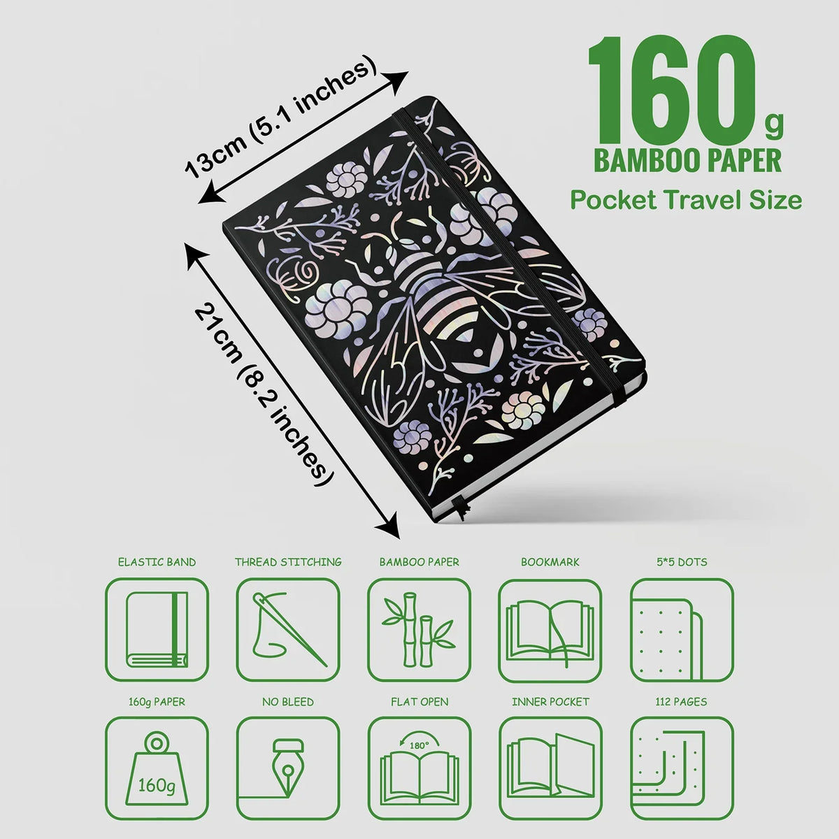 160GSM Bamboo Paper Bullet Dotted Journal-Travel MOLESKINE Size