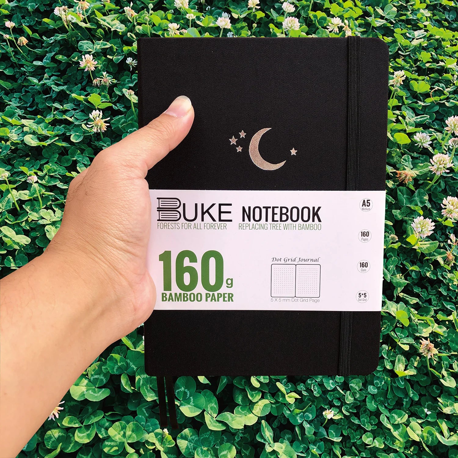 160GSM Bamboo Paper Bullet Dotted Journal Sketchbook Black Fabric Hardcover A5 Size,160 Pages 5x5mm DOT-GRID MOON Stars-zoom-4