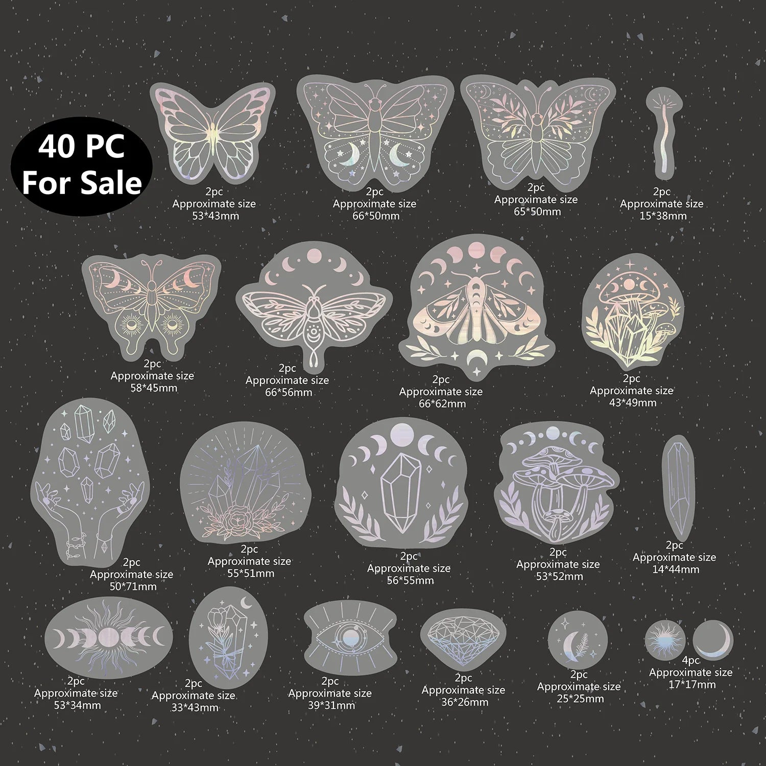 40pcs Holographic Glitter Stickers PET Transparent Shiny Waterproof Decorative Decals For Water Bottles Scrapbooking Laptop-4