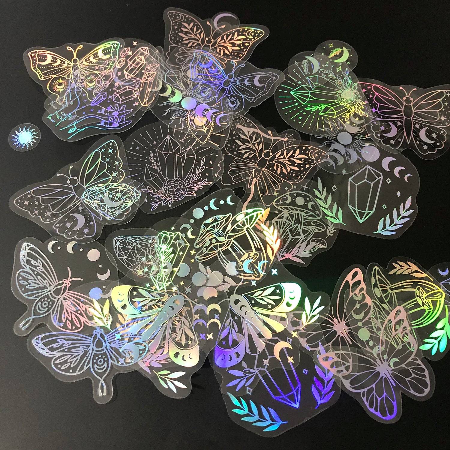 40pcs Holographic Glitter Stickers PET Transparent Shiny Waterproof Decorative Decals For Water Bottles Scrapbooking Laptop-1