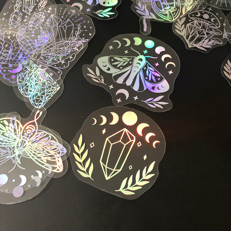 40pcs Holographic Glitter Stickers PET Transparent Shiny Waterproof Decorative Decals For Water Bottles Scrapbooking Laptop-zoom-