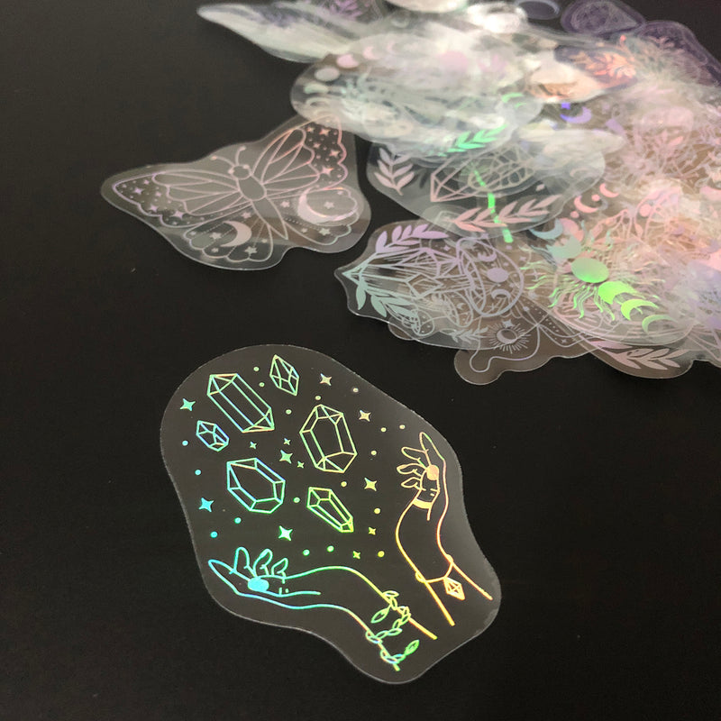 40pcs Holographic Glitter Stickers PET Transparent Shiny Waterproof Decorative Decals For Water Bottles Scrapbooking Laptop-zoom-