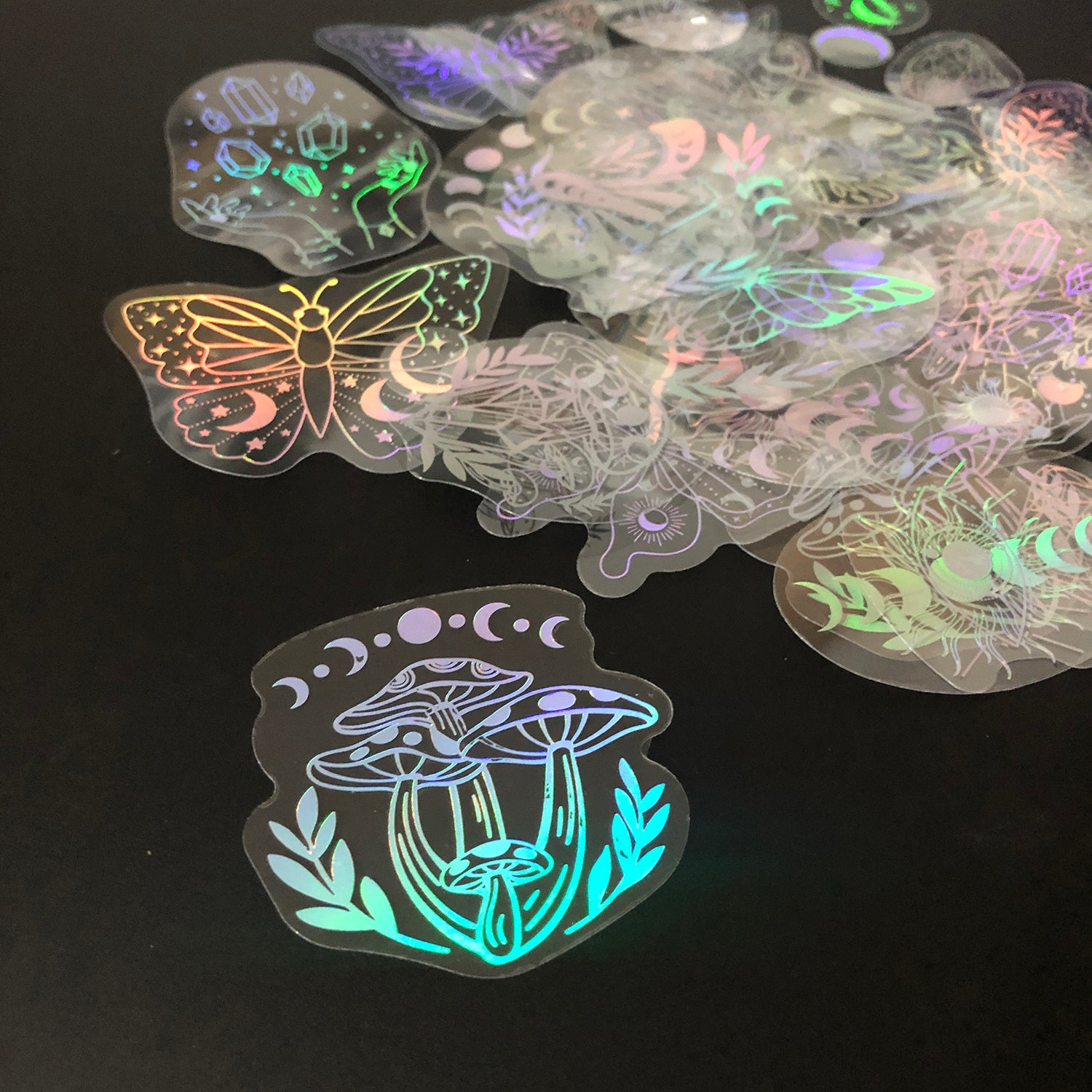 40pcs Holographic Glitter Stickers PET Transparent Shiny Waterproof Decorative Decals For Water Bottles Scrapbooking Laptop-8